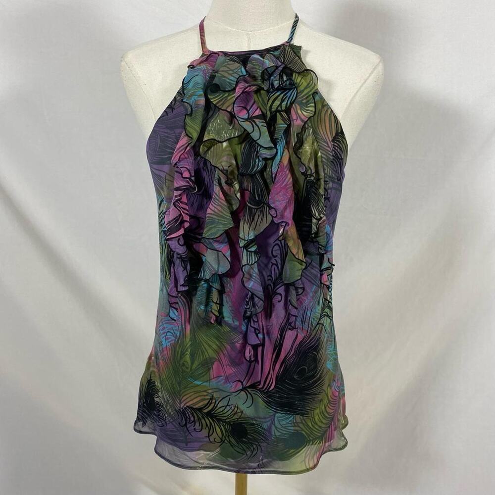 Bisou Bisou purple green halter ruffles peacock size small y2k preppy summer